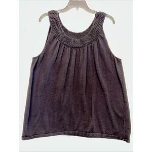 J. Jill Womens XL Black Knit Crocheted Yoke Sleeveless Tank Tunic Linen Cotton